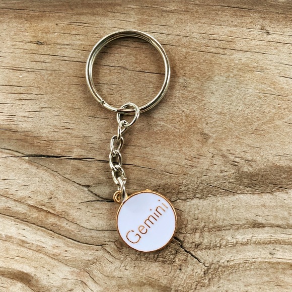 Gemini gold white zodiac keychain handmade gift Star sign spiritual hippie cute - Picture 2 of 2